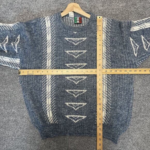 Vintage Colore Italy Blue/White Geometric Knit Sweater L Wool Blend - Picture 4 of 4